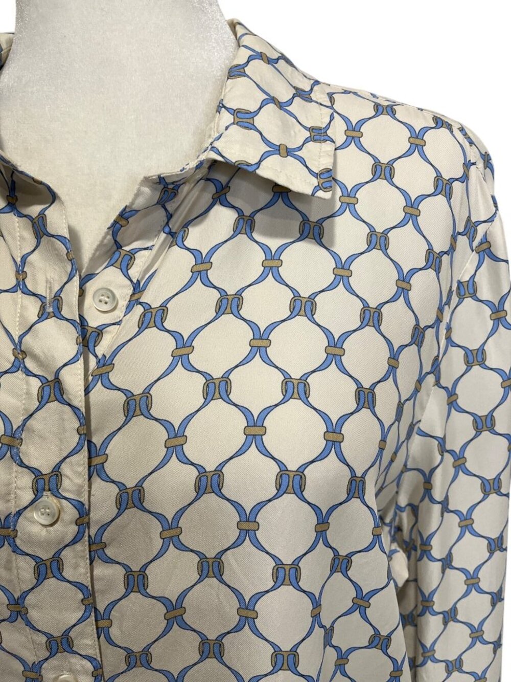 J. Mclaughlin Women Size XL Shirt Button-Up Silk-Blend Top Geometric Long Sleeve - Picture 2 of 9